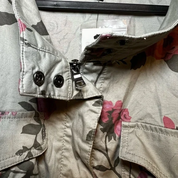 Lane Bryant Army Green Coat – Rose Pattern, Zip & Button Front - Picture 3 of 7